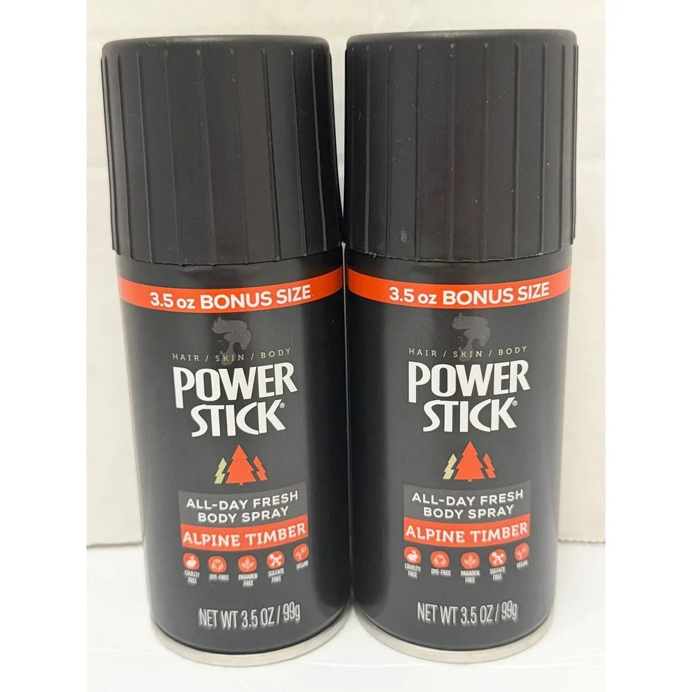 Power Stick Alpine Timber All-Day Fresh Body Spray 3.5 oz Bonus Size 2 Pack